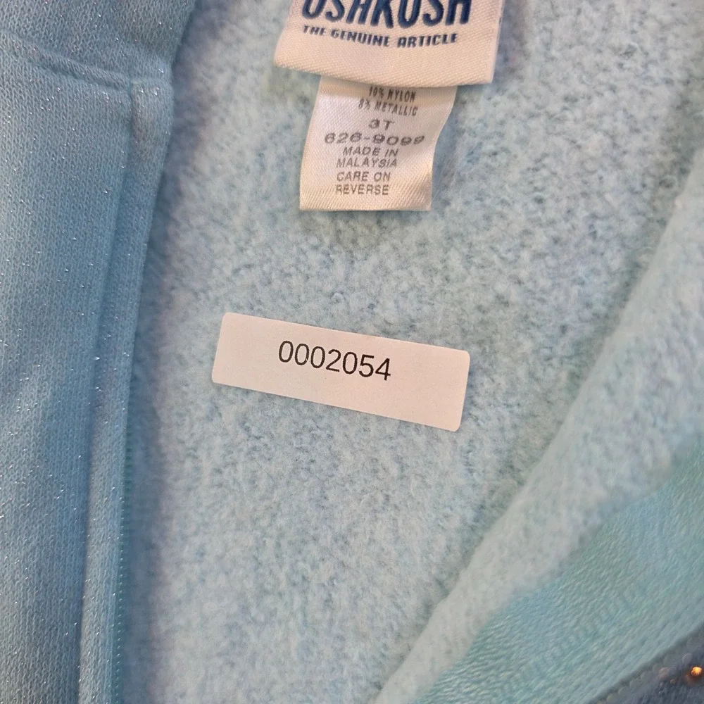 OshKosh Bgosh Toddler Girls 3T Blue Sparkle Heart Zip Up Hoodie Jacket 626-9099
